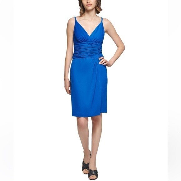Calvin Klein Dresses & Skirts - NWOT CALVIN KLEIN | Women's Ruched Waist‎ Surplice Neck Dress in Regatta Blue